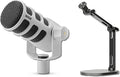 Rode PodMic Cardioid Dynamic Broadcast Microphone (White) with Rode DS2 Podmic Stand 10' XLR Cable and Polishing Cloth