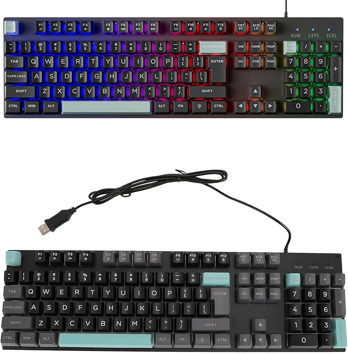 Wired Gaming Keyboard Mechanical Gaming Keyboard USB Lighted Full Size Large Keyboard with Backlit Rainbow Backlit Wired Keyboard for Computer Laptop (Star Night Black)
