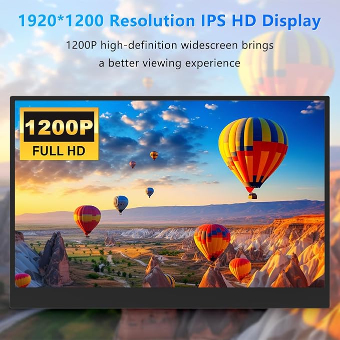15.3-inch portable monitor with a Full HD 1200p IPS display featuring USB-C and Mini HDMI ports ideal as a second screen for laptops desktops Macs mobile phones Xbox and PS5built-in speakers