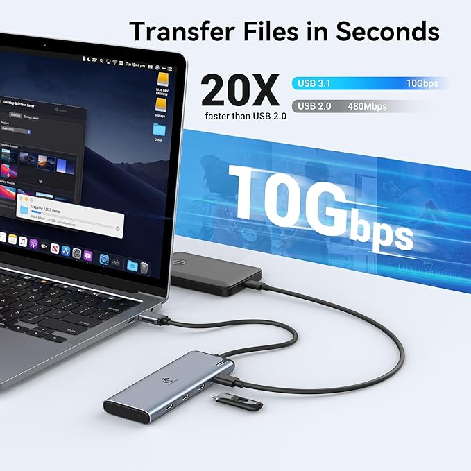 LION TEK USB C Hub Dual Monitor for MacBook Pro with 4K@60Hz USB4 Display Ports Video Output100W PD 10Gbps Data Transfer USB C Splitter Multiport Dongle for MacOS iPad Pro and More Type C Devices