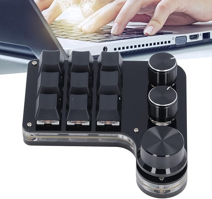 Kadimendium USB Mini Macro Mechanical Gaming Keyboard Programmable 9 Keys 3 Knobs Red Switch RGB LED Onboard Storage Wired Keypad Kadimendiumiex0s7v5hd