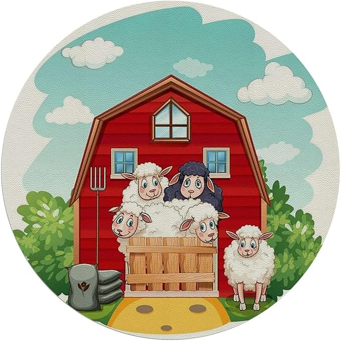 Green PU Leather Desk Chair Mat for Hard Floors Rural Woodenshack Cartoon Happy Farm Animals Computer Chair Matfor Rolling ChairLarge Floor ProtectorEasy Clean Manga Diameter 47.2 in