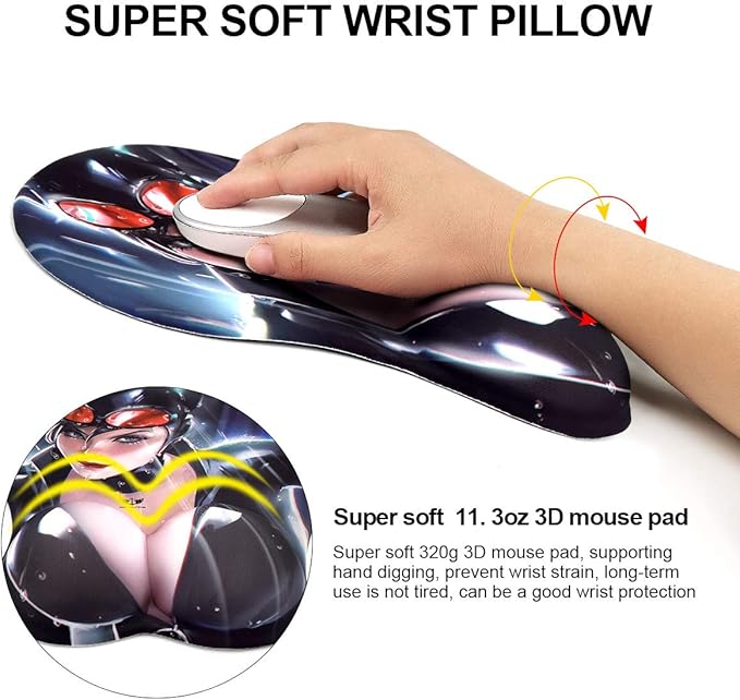 3D Anime Gaming Mousepad Ergonomic Mouse Pad with Wrist Support Rest Mousepad Gel Wrist Rest Memory Foam Non-Slip &amp Pain Relief for Computer Wireless Home&ampOffice KG Alpha Cat Woman
