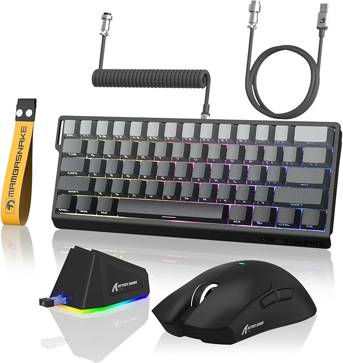 ATTACK SHARK X11&ampX60HE Mechanical Wireless Gaming ComboRapid Trigger Magnetic Switches 8K Keyboard59g Ultra-Light Mouse with Charging Dock 22K DPIPAW3311RGB Backlit 3-Mode with Coiled Cable-B