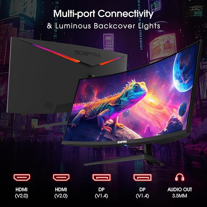 Sceptre 34-Inch Curved Ultrawide WQHD Monitor 3440 x 1440 R1500 Up to 180Hz/165Hz DisplayPort x2 100% sRGB 1ms Built-in Speakers Black (C345B-QUT168 Series)