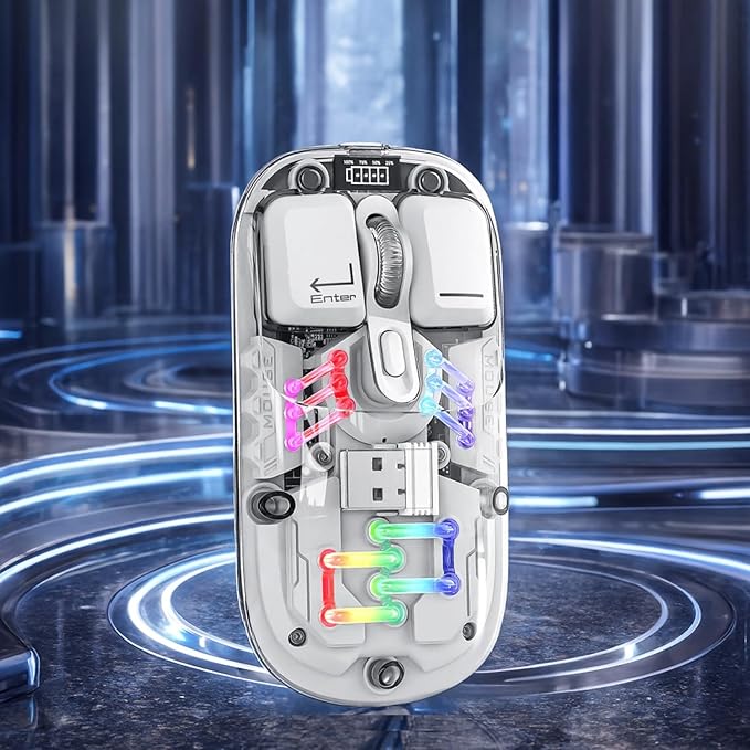 Sahara - Wireless Mouse | Transparent Shell LED Lights | Rechargable Battery | USB &amp Type C Adapter | Glacier Pro Series | Clear