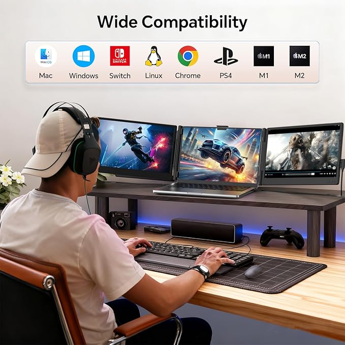 Laptop Screen Extender 14'' FHD 1080P IPS Portable Monitor for Laptop Triple Screen Extender Monitor Plug-Play for Mac/Windows/Chrome Fit 13”-17.3” Laptops