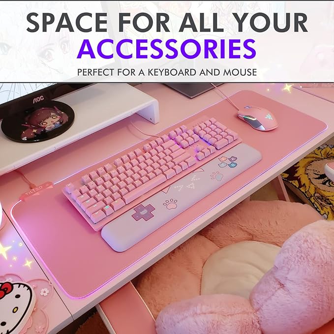 Tilted Nation Pink Mouse Pad | RGB Gaming Mouse Pad Pink (Create Your Dream Setup) Large LED Mousepad Mats for Desk with 8 Light Modes Smooth Gliding and Easy to Clean - Girl Gaming Accessories