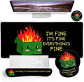 Blusabaca Dumpster on Fire Mouse Pad Desk Pad Funny Cute Desk Mat Large Gaming Mouse Pad with Wrist Rest Keyboard Pad Wrist Rest Ergonomic Cup Coaster Work Home Desk Accessories Office Supplies