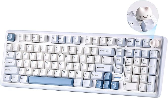 YUNZII B98 PRO QMK/VIA Wireless Mechanical Gaming Keyboard 96% Layout with Numpad and Cute Cat Knob BT/2.4G/USB-C Pre-Lubed Switch Hot Swap Gasket RGB for Win/Mac (Blue Milk V2 Linear Switch)