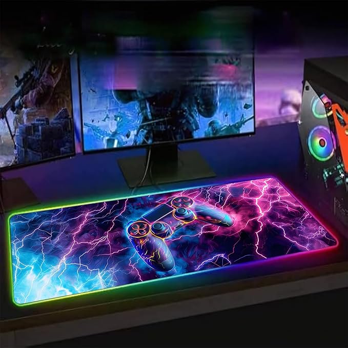 XL Led Gaming Mouse Pad with 14 Light Modes - Light Up Gamer Mouse Pad31.5 x 11.8in Non-Slip Gamepad Style RGB Large Gamer MousepadBlack Long Glowing Gaming Accessories for DeskWaterproof