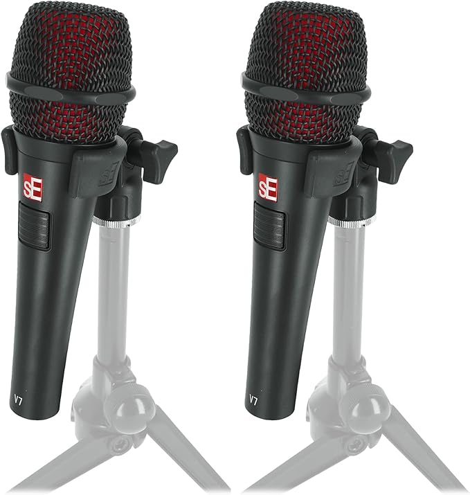 Audiosavings SE Electronics Handheld Dynamic Microphones with Push-to-Talk Switch and Supercardioid Pattern and Mic Clips for Secure Mounting 2-Piece