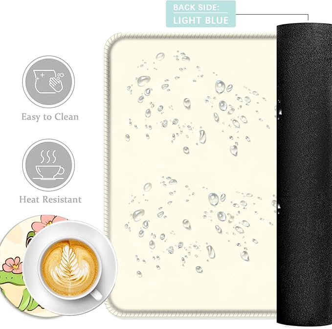 Keyboard Mouse Pad Set Extended Gaming Mouse Pad+Ergonomics Keyboard Wrist Rest Support Memory Foam Easy Typing Pain Relief 4Pcs XL Ultra Thick Desk MatMother Baby Frog with Flower