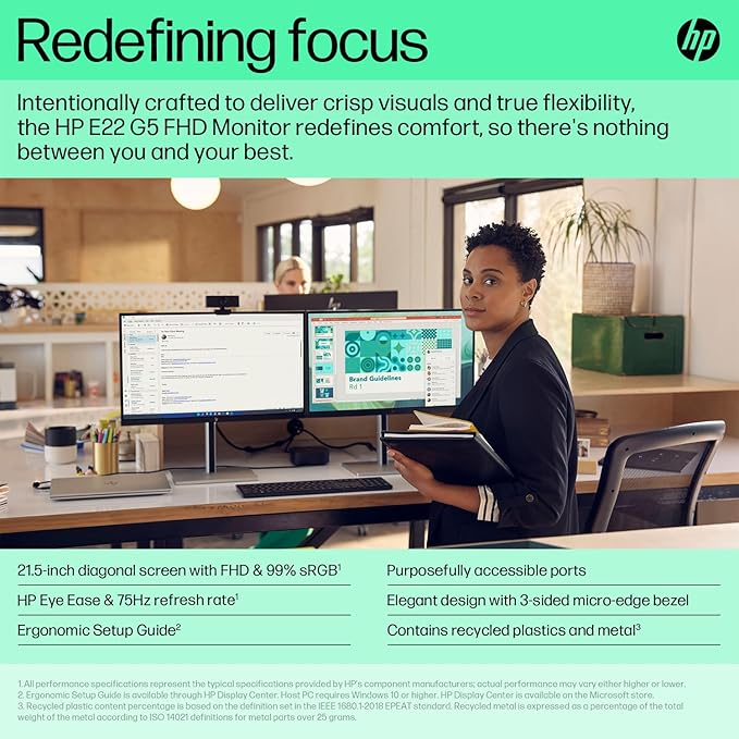 HP E22 G5 22 FHD IPS Monitor with 5ms Response Time Anti Glare Flicker Free VESA Mount (100 x 100mm) Displayport HDMI &amp Dockztorm USB Port Expander Black/Silver (6N4E8AA#ABA)