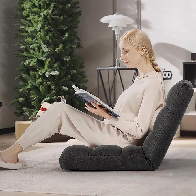 Floor Chair with Back Support Folding Chair with 6 Adjustable Position Padded Sleeper Bed Floor Gaming Chair Meditation Chair Gaming Floor Chairs for Adults (Country Rustic Black)