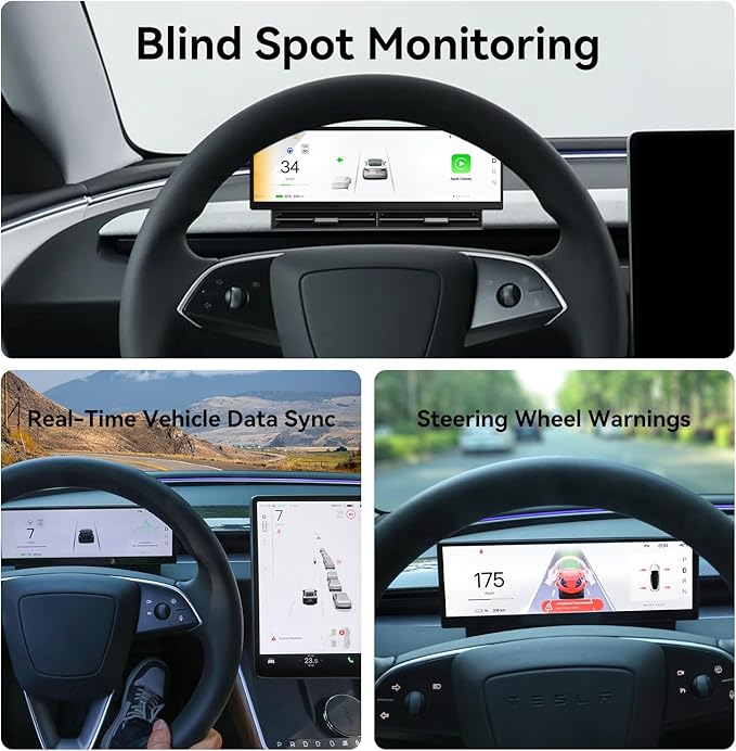 10.88 Inch Head Up Display Compatible with Tesla Model 3 2017-2023 Model Y 2019-2024 Smart Dashboard Touch Screen Instrument Cluster Display with Wireless CarPlay/Android Auto/Camera/Air Vent