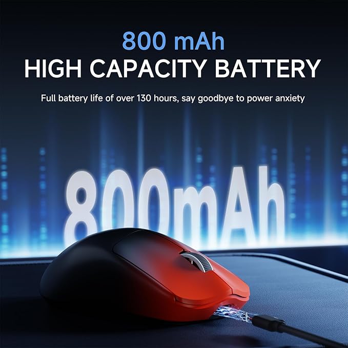 X23Pro Wireless Gaming Mouse 2.4G/BT5.0/USB-C Esports Gaming Mouse 800mAh Lightweight Mouse Gaming 12000 DPI Wireless Mouse with 6 Programmable Buttons for Laptop/PC/Mac Black-red