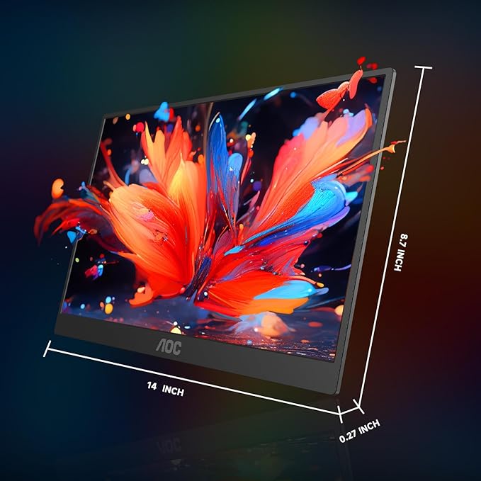 AOC Portable Monitor 15.6inch 125% sRGB IPS 1080P FHD USB-C HDMI Computer Display HDR Gaming Monitor Ultra-Slim Second External Monitor with Built-in Speakers for Laptop PC MAC Phone PS Xbox Switch