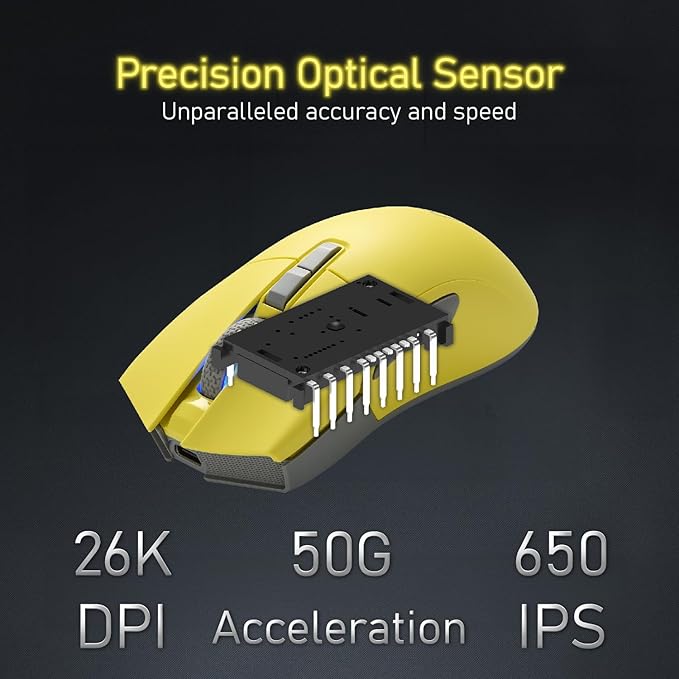 iRocks M31R Wireless Gaming Mouse Triple Mode 2.4G/ Bluetooth/USB-C Detachable Cable Gaming Mouse Kailh GM8.0 Switches Advanced PixArt PAW3395 Optical Sensor Up to 26000 DPI - Lemon Yellow