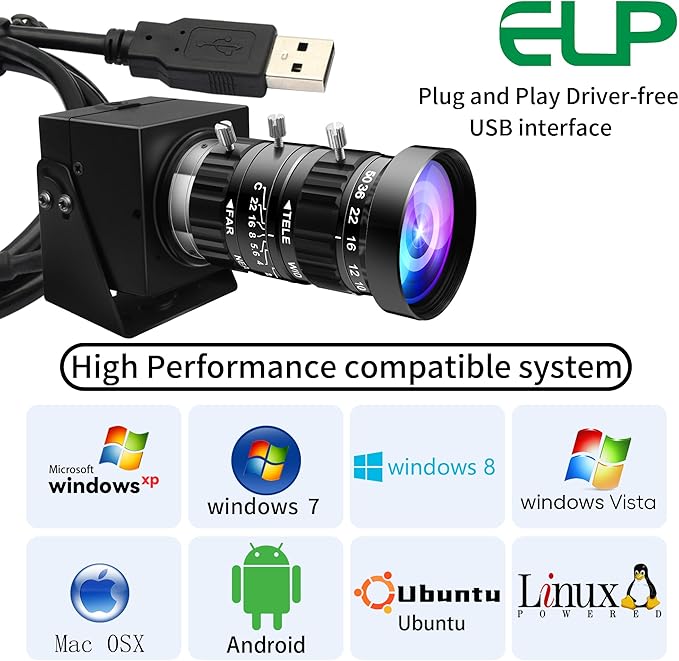 ELP 0.0001Lux Starvis Manual Zoom USB Camera 5-50mm 10X Varifocal H.264 Low Light Webcam for Computer UVC USB2.0 Lightburn Camera HDR 100dB Webcamera High Speed 1080P@30fps Low Illumination Web Cam