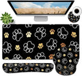 Large Mouse Pad Ergonomic Mouse Pad with Wrist Rest and Keyboard Wrist Rest 4 in 1 Set 31.5 x11.8 inch Extended Desk Pad for Home Office Gold White Cute Dog Paws Prints Black XXL Gaming Mouse Mat