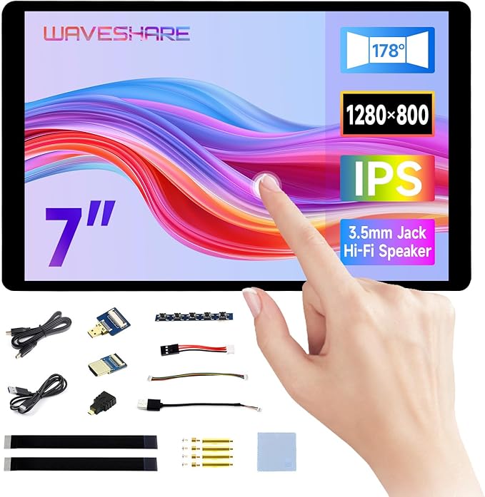 waveshare 7inch Wide Color Gamut Capacitive Touch Display Compatible with Raspberry Pi 5/4B/3B/Zero/Zero W/Zero 2W/Pico/Pico Supports Windows 11/10/8.1/8/7 and Jetson Nano/TX2/Xavier N/Orin