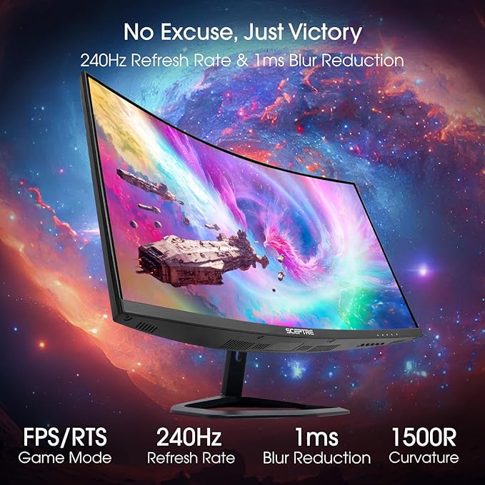 Sceptre 27-Inch Curved Gaming Monitor FHD 1080p 240Hz 1500R DisplayPort &amp HDMI x2 Built-in Speakers Machine Black (C275B-FWT240 Series 2026)