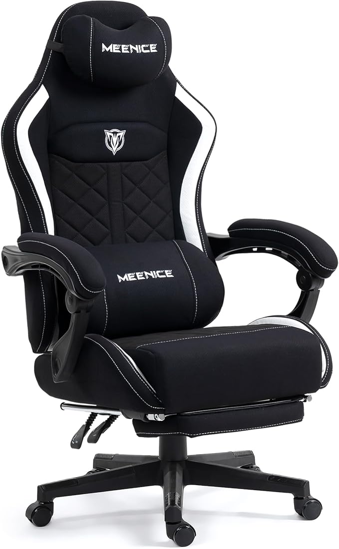 Big and Tall Gaming Chair Fabric with Pocket Spring Cushion High Back Heavy Duty Gaming Chairs for Adults with Massage Lumbar Support Ergonomic Computer Chair with Footrest for 400LBS Black