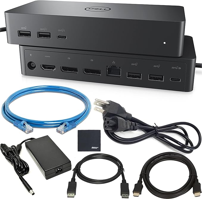 Dell Universal Dock (UD22): USB-C Docking Station with Future-Ready Design + HDMI &amp DisplayPort Cables + Ethernet - Dock Hub Bundle