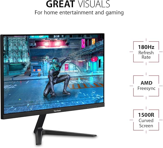 ViewSonic VX2418C 24 Inch 1080p 1ms 180Hz Curved Gaming Monitor with FreeSync Premium Eye Care HDMI and DisplayPort
