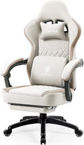 Dowinx Gaming Chair Breathable Fabric Computer Chair with Pocket Spring Cushion Comfortable Office Chair with Gel Pad and Storage BagMassage Game Chair with FootrestBeige