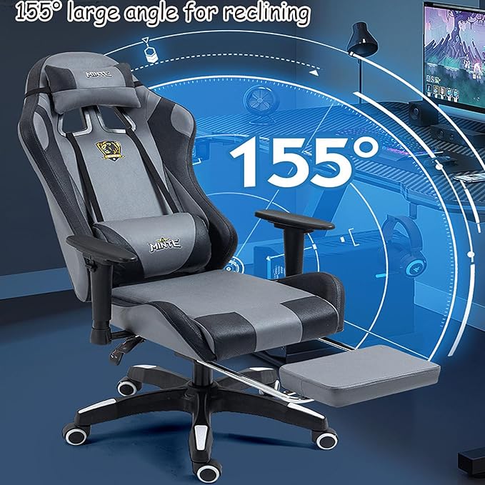 Gaming Chair with Lifting Armrests Technology Fabric Gaming Chair with Telescopic Footrest Professional Arena-Level Gaming Ergonomic Chair Racing Style Gaming Chair Home Office Computer Chair