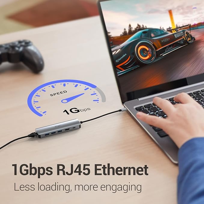 USB C Hub JESWO USB C Multiport Adapter Hub with RJ45 Ethernet 4K HDMI 100W PD 3 USB 3.0 Port Type C Dock for Thunderbolt 3 Laptop MacBook Air/Pro iPad Pro M1/M2 Mac Min