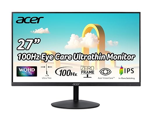 acer SB272U Ebiip 27 WQHD 2560x1440 IPS Zero-Frame Gaming Office Monitor | AMD FreeSync Technology | Ultrathin Stylish Design | 100Hz | 1ms VRB | Low Blue Light | Display Port &amp 2 x HDMI 2.0 Port