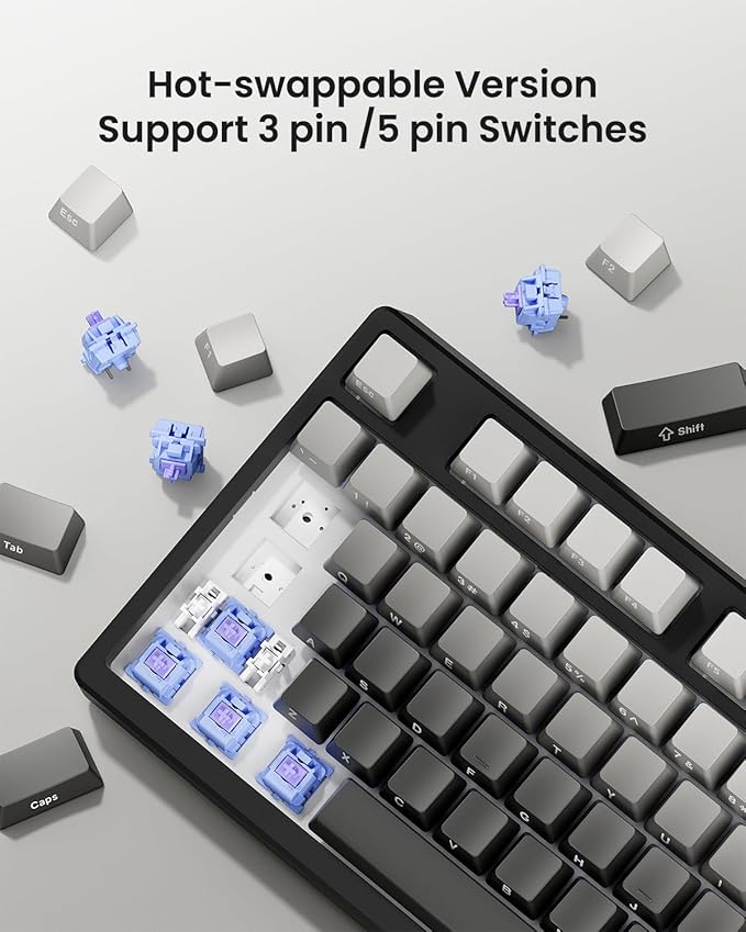 KN85 Wireless Mechanical Gaming Keyboard 75% Layout with RGB Backlit Custom Hot Swappable Creamy Sound Bluetooth/2.4GHz/USB-C Compatible with Windows/Mac/PC(Gradient Gray Side Printed)