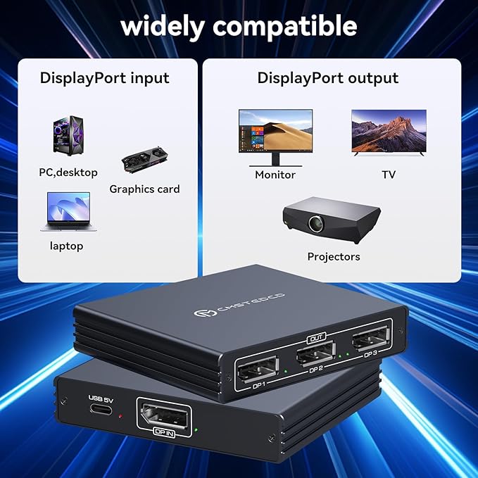 DisplayPort Splitter 3 Monitors 4K60Hz DP Splitter Extended Display 1 in 3 Out DisplayPort to Triple DP for PC Monitor (Mac OS Does Not Support MST Display Port Cable Not Included)