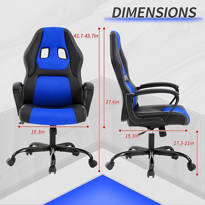 Office Chair Ergonomic Gaming Chair High Back Computer Desk Chair with Lumbar Support Adjustable PU Leather Gamer Chair Comfortable Racing Style for Adults Teens Kids (Classic Version Blue)