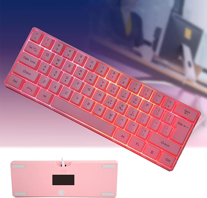 GOWENIC V700 Wired Mechanical Illuminated Gaming Keyboard RGB Backlit Gaming Keyboard with USB 61 Keys Red Backlit Computer Key-Board for Both Laptop and Desktop (Pink)