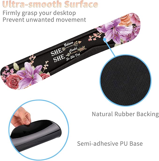 Keyboard Wrist Rest and Mouse Pad Wrist Support Set with CoasterNon-Slip PU Base for Gaming and OfficeComfortable &amp Lightweight for Easy Typing &amp Pain ReliefFlower She Believed She Could So
