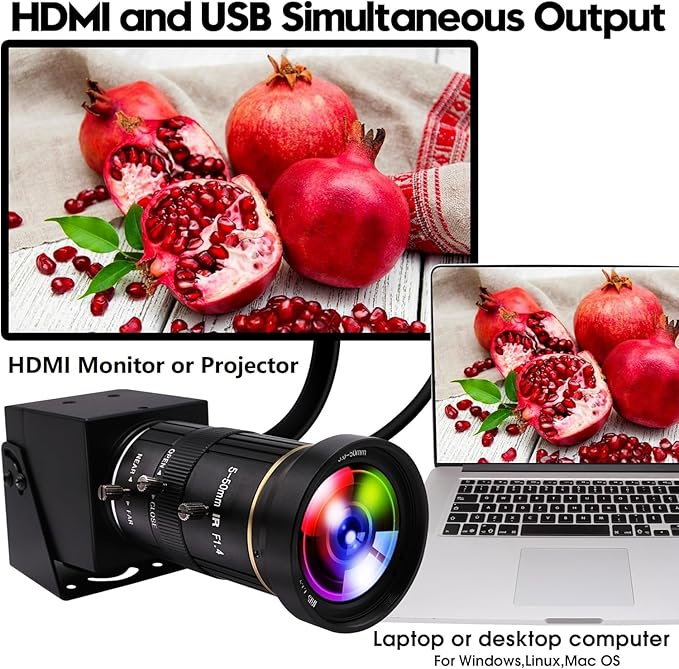 ELP 4K HDMI USB Camera - 2.8-12mm 4X Zoom Webcam With Manual Adjustment for Computer TV Projector Monitor
