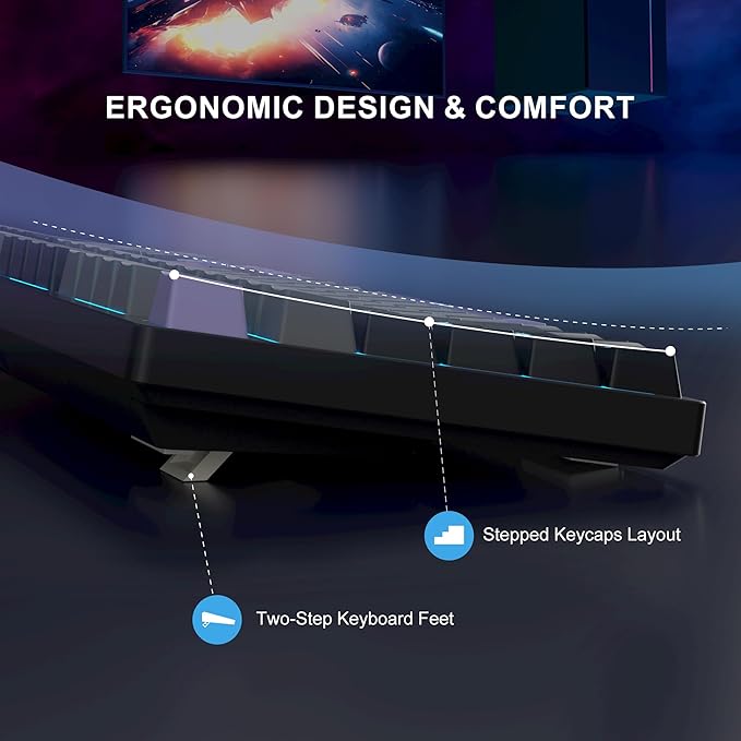 MageGee MK-Storm Mechanical Gaming Keyboard 104 Keys Wired Light Up Keyboard with Linear Red Switch Ice Blue Backlit Double-Shot Keycaps N-Key Rollover for Laptop Desktop PC (Twilight Purple)