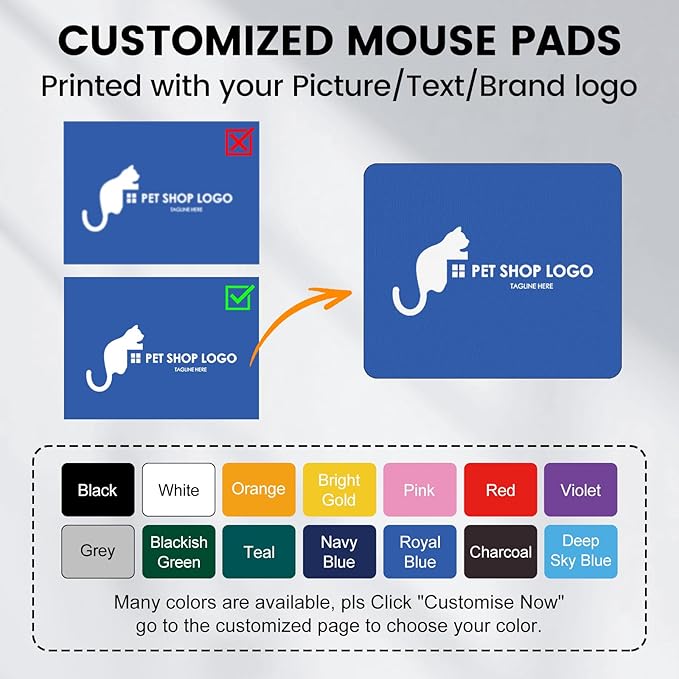 100 Packs Custom Mouse Pad Bulk with Photo Logo Personalized Image Text Laptop Desk Mat Sublimation Customized Non-Slip Desk Writing Pad for Office Work &amp Gaming7.9x9.5 in