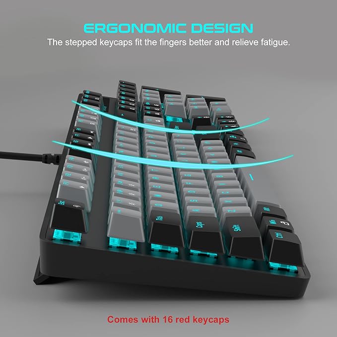 MageGee Mechanical Gaming Keyboard New Upgraded 104 Keys Blue Backlit Keyboards with Blue Switches USB Wired Mechanical Computer Keyboard for Laptop Desktop PC Gamers(Black &amp Gray)