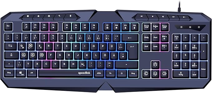 Speedlink LUDICIUM RGB Rainbow Gaming Keyboard Computer Keyboard Wired RGB Gaming Keyboard German QWERTY Layout Windows Key Lock WASD Switch 10 Multimedia Keys Black