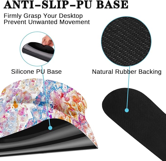 Arttown Boho Flower Floral Desk Mat Ornate Colorful Mouse Pad Set 4 in 1 Vintage Ergonomic Design Large Desk Pad + Keyboard Wrist Rest + Mouse Wrist Rest + Coaster Suitable for Home Office Study Game
