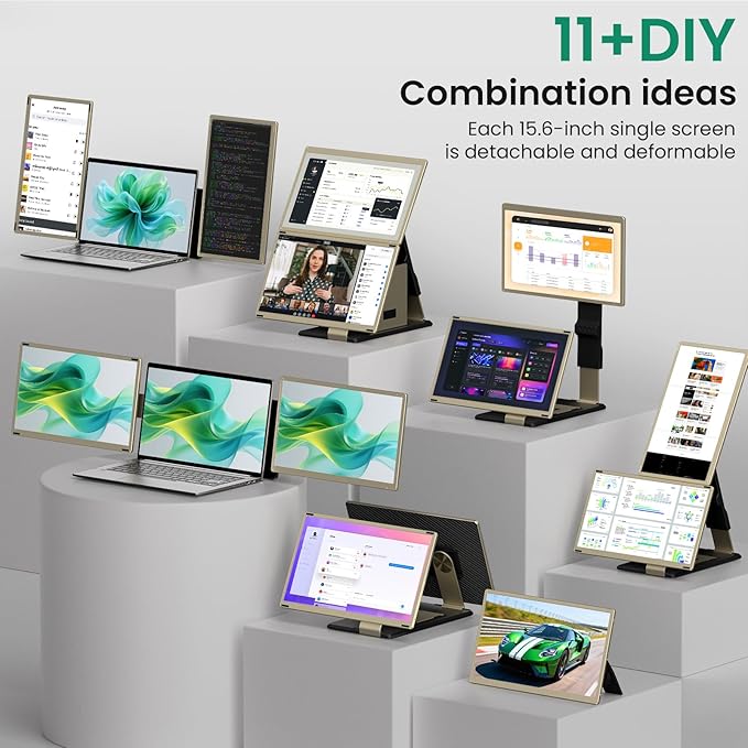 15.6 Laptop Screen Extender FHD 1080P 120% sRGB IPS Portable Triple Monitor for Laptop Detachable Dual Screen Extended Monitor Plug &amp Play Compatible with Windows/Mac/Android/Chrome/Linux