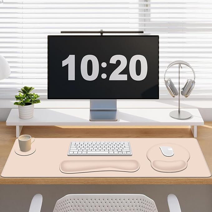 Mouse Pad Desk Pad Protector Keyboard Wrist Rest + Mouse Pad Wrist Rest +Coaster Large Gaming Mouse Pad for Computer Keyboard Laptop XXL Desk Mat Writing Pad for Office and Home Beige