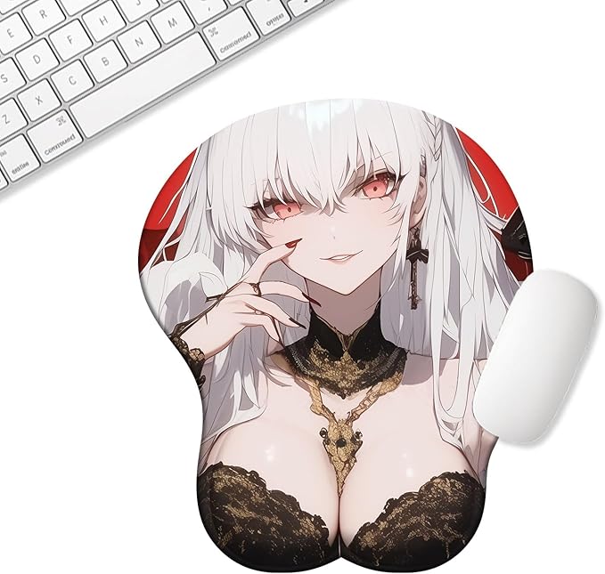 3D Mouse Pad Oppai Mouse and Keyboard with Soft Gel Wrist Rest Anime Manga Gaming Boob pad Anti-Slip Mouse Mat (Demon Queen)