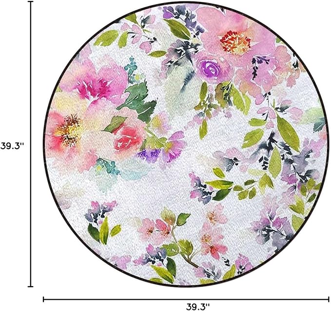 Simplistic Florets Gaming Chair Mat for Hardwood Floor Anti-Slip Floor Protector Game Controller Rubber Gaming Computer Chair Mat Floral Watercolor Shabby FormPink Green Diameter 39.3 in
