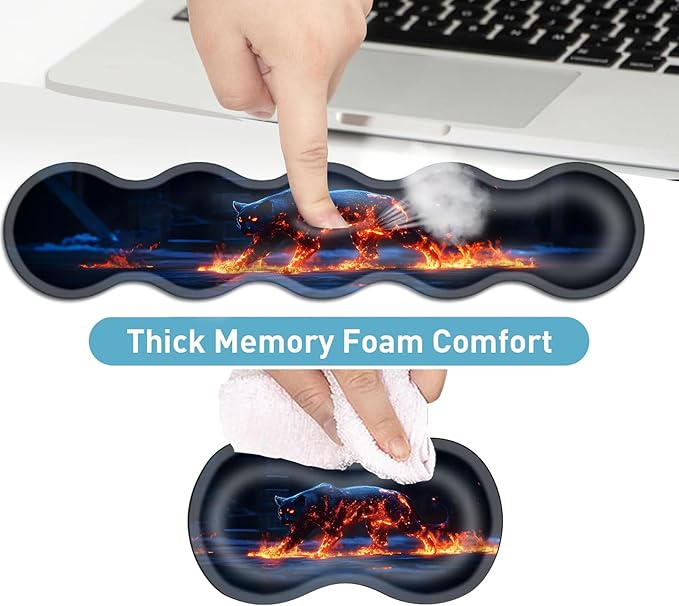 Keyboard Mouse Pad Set Extended Gaming Mouse Pad+Ergonomics Keyboard Wrist Rest Support Memory Foam Easy Typing Pain Relief 4Pcs XL Ultra Thick Desk MatGlowing Fire Leopard
